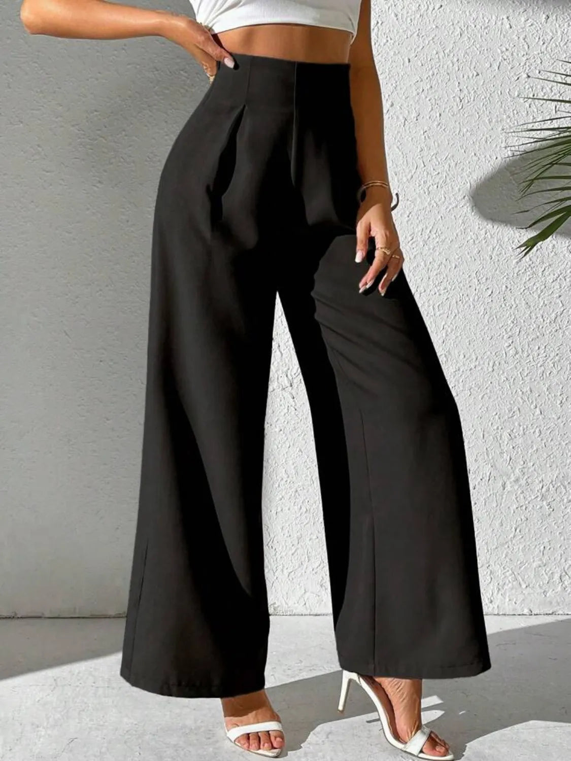 Wide Leg High Waist Pants - Black