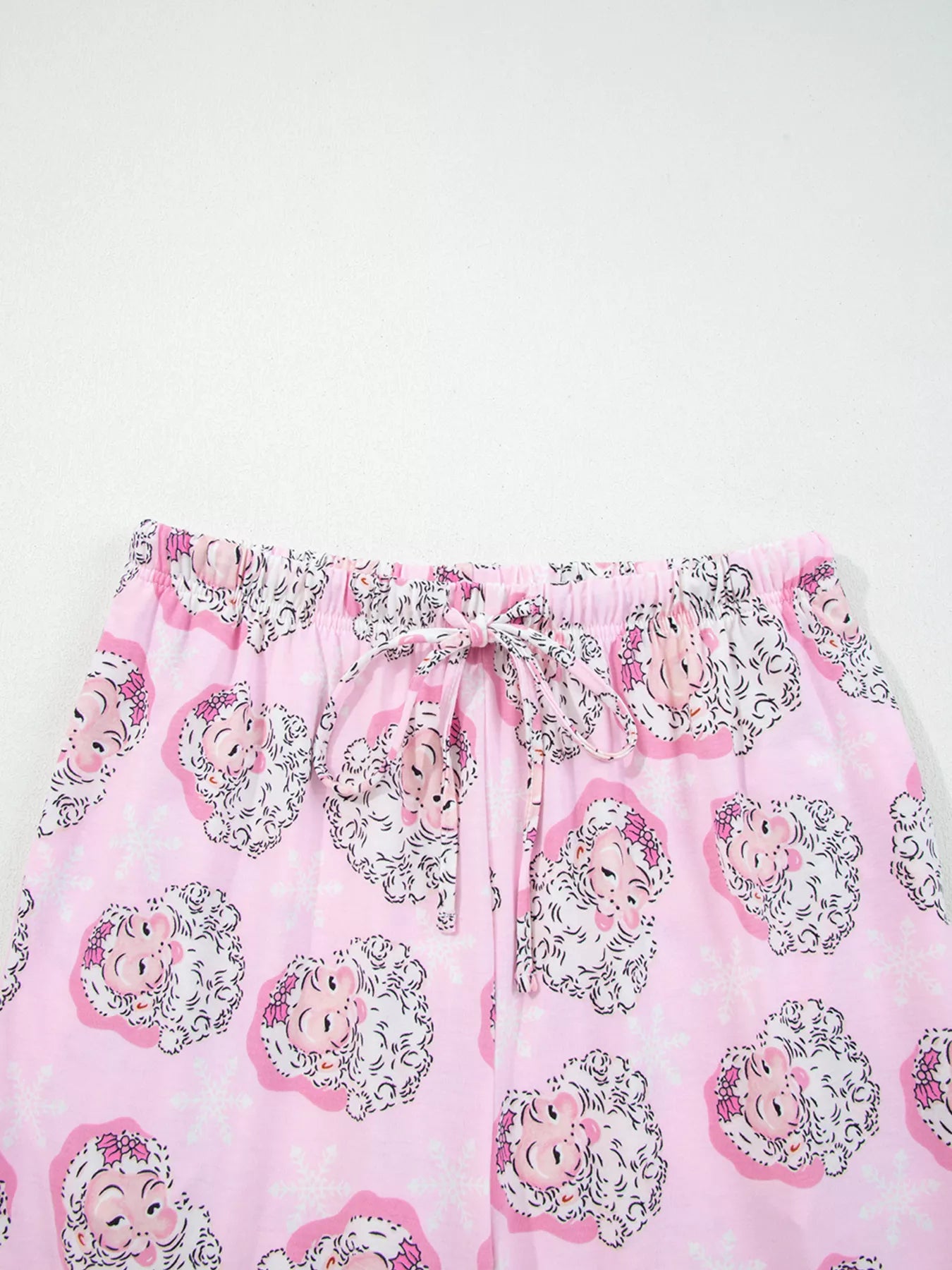 Santa Claus Print V-Neck Tee Drawstring Pants Lounge Set -