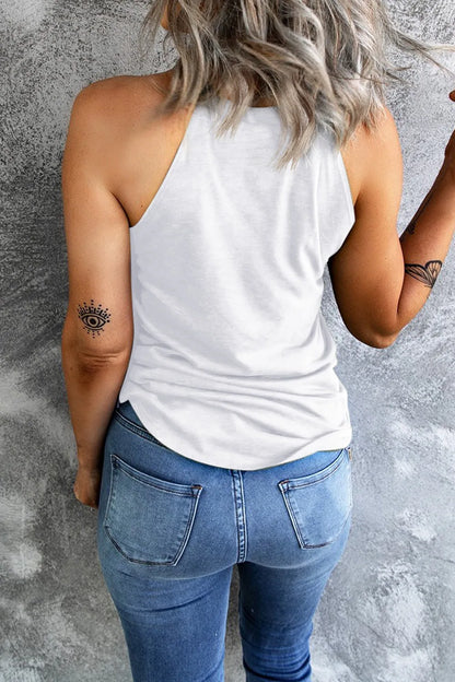 Sequin Boots Print Round Neck Tank -