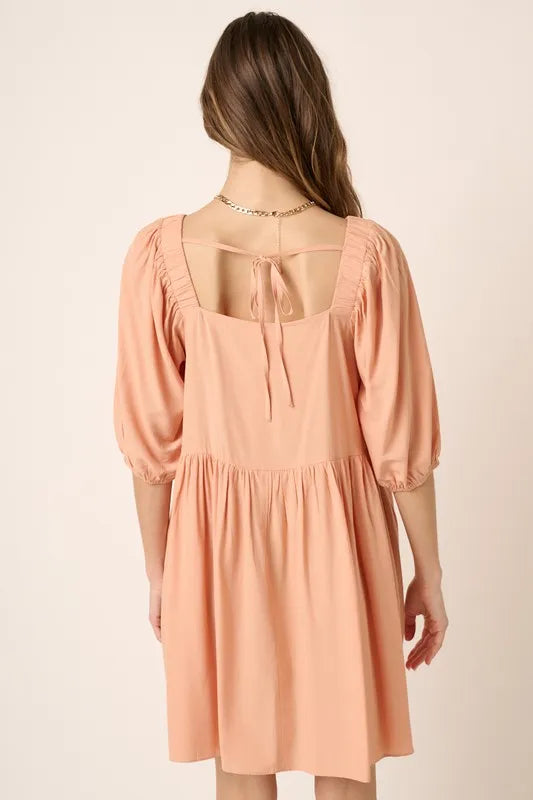 Pintuck Detail Tie Back Mini Dress -