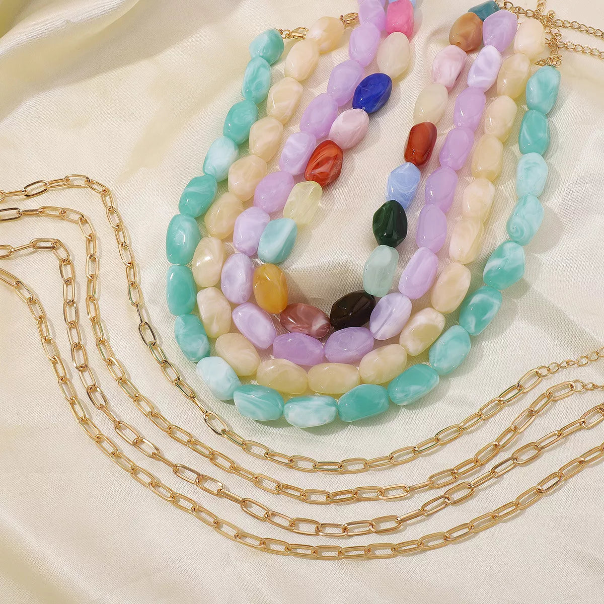 Colorful Beaded Chain Necklace -