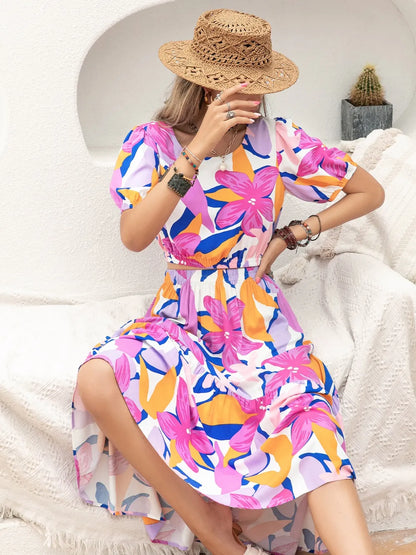 Printed Round Neck Top and Skirt Set -