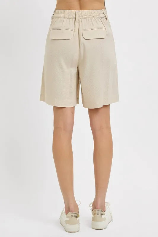 High Rise Pleated Front Shorts -