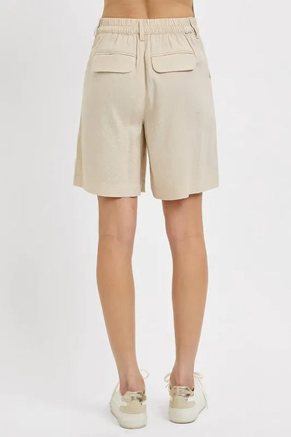 High Rise Pleated Front Shorts -