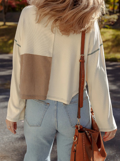 Color Block Stitch Detail Long Sleeve Top -