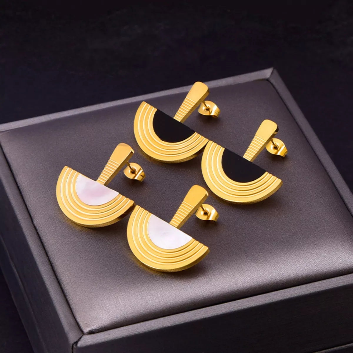 Geometric Half-Circle Necklace Ring and Earrings Jewelry Set -