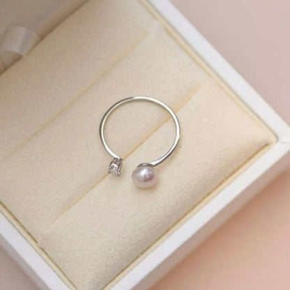 Sterling Silver Pearl Open Ring -