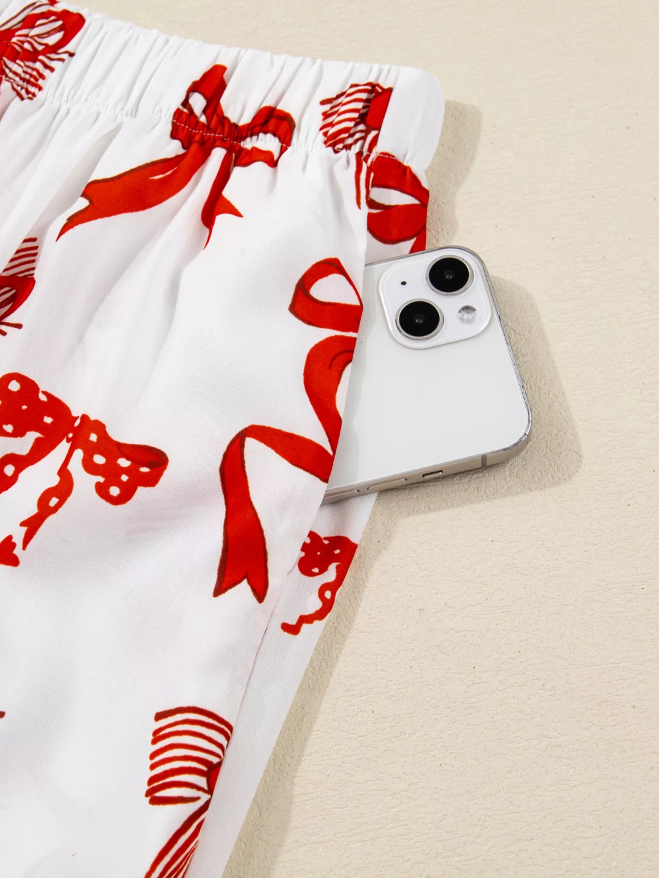 Bow Print Top and Pants Pajama Set -