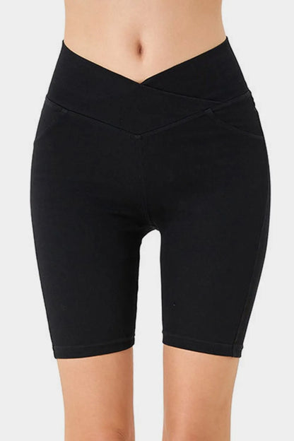 Asymmetrical Waist Denim Shorts - Black