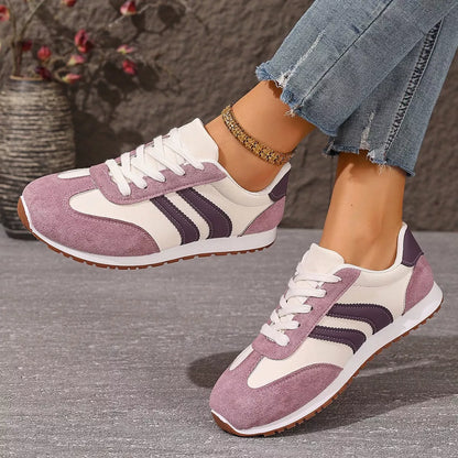 Striped Lace-Up Casual Sneakers - Pink Purple