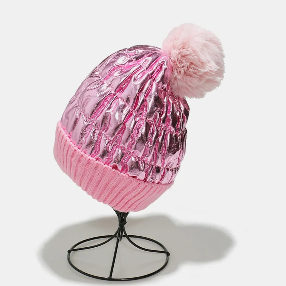 Thermal Knit Hat with Pompom -