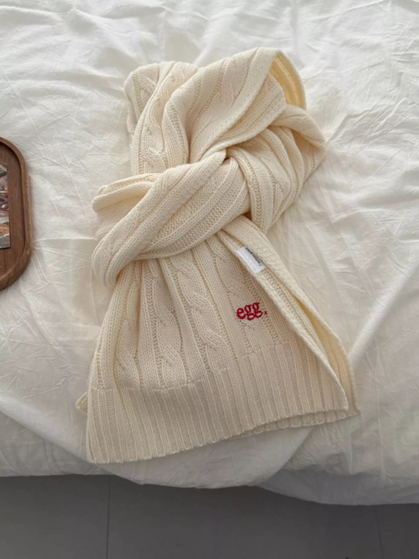 Ribbed Knitted Winter Scarf - Milky White One Size