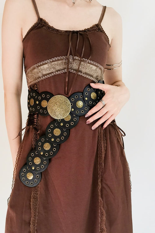 Round Shape PU Leather Belt - Black One Size