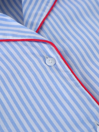 Striped Button Up Shirt and Shorts Lounge Set -