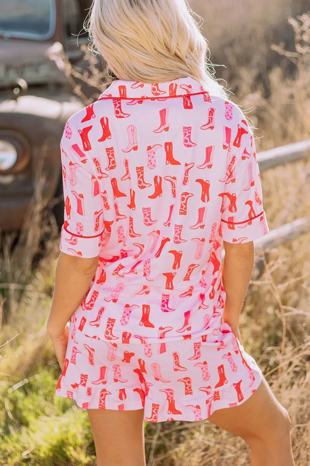 Cowgirl Boots Printed Shirt and Shorts Set -