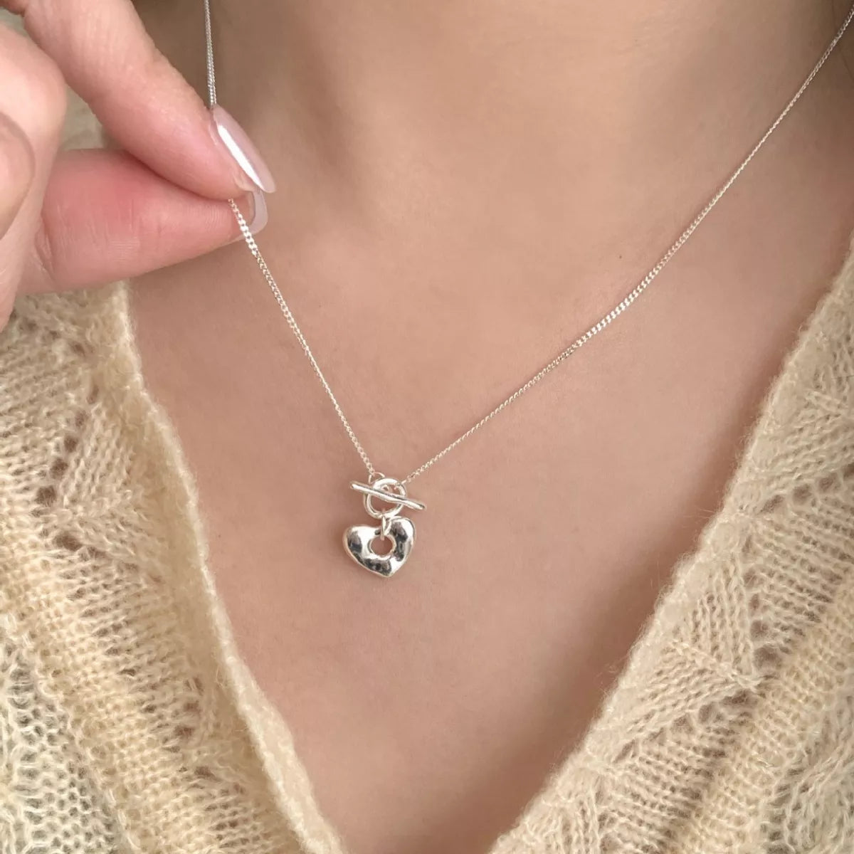 Sterling Silver Heart Toggle Clasp Necklace -