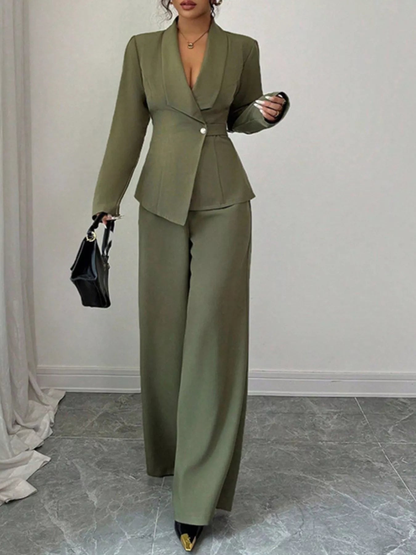 One Button Blazer and Pants Set -