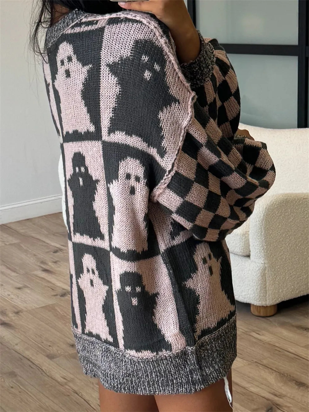 Ghost Dropped Shoulder Long Sleeve Sweater - Dusty Pink