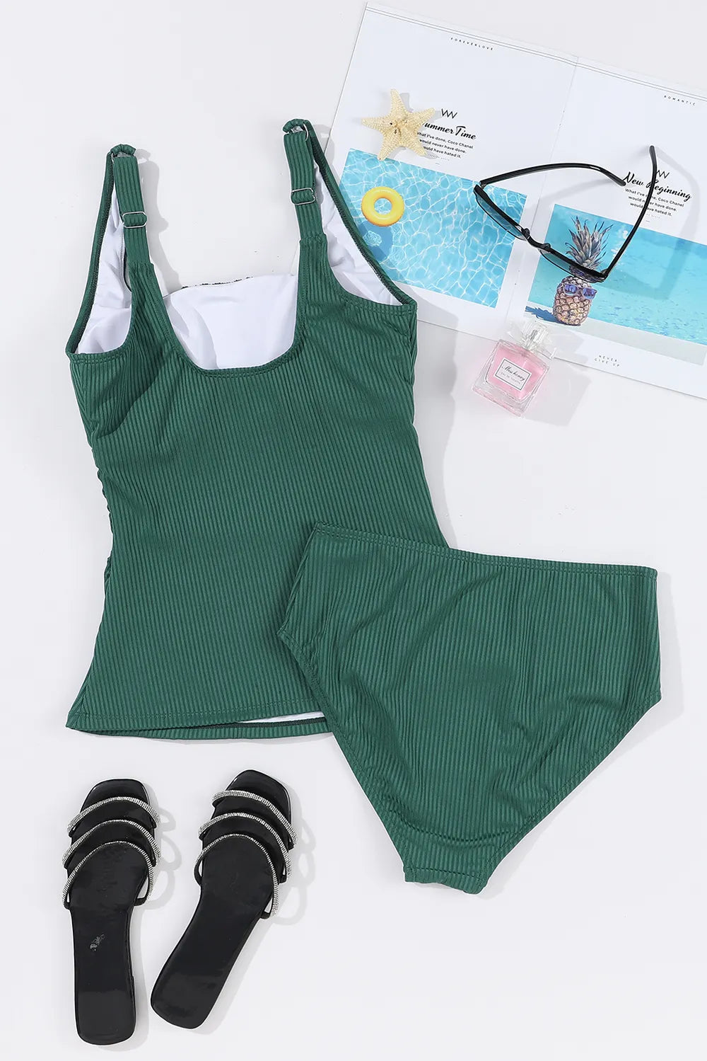 Square Neck Wide Strap Tankini Set -