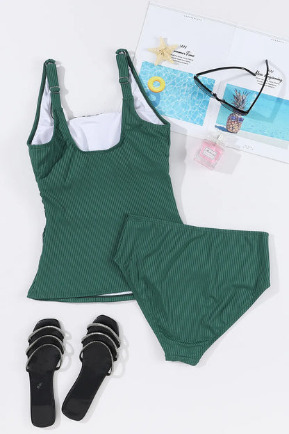 Square Neck Wide Strap Tankini Set -