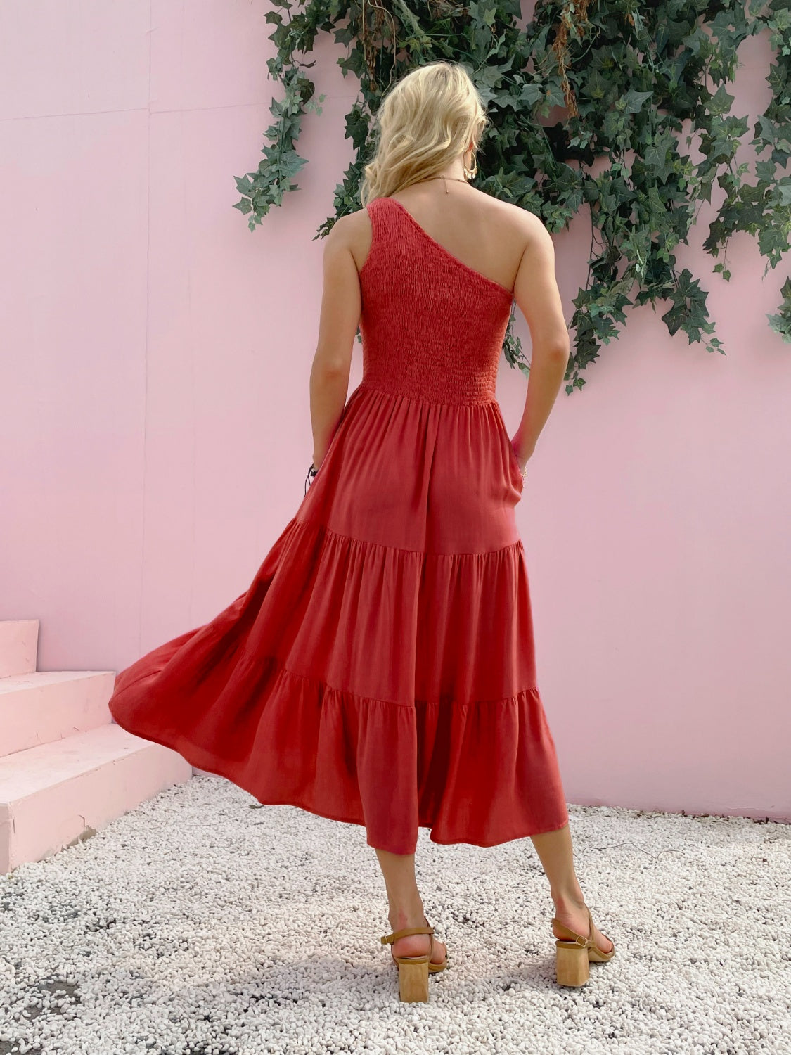 Smocked Single Shoulder Sleeveless Dress | AdoreStarr
