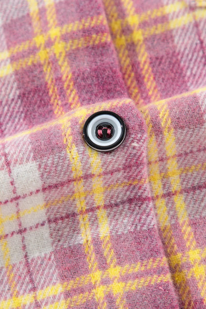 Plaid Collared Neck Button Up Shacket - Pink
