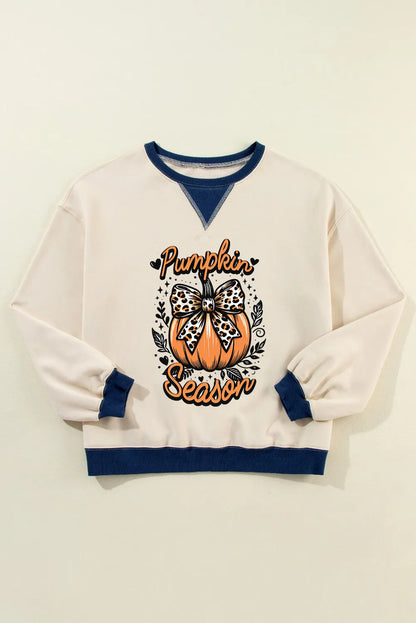 Pumpkin Graphic Long Sleeve Sweatshirt - Cream