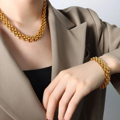 Gold Chain Link Jewelry Set with Necklace and Bracelet -
