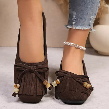 Suede Fringe Slip-Ons -