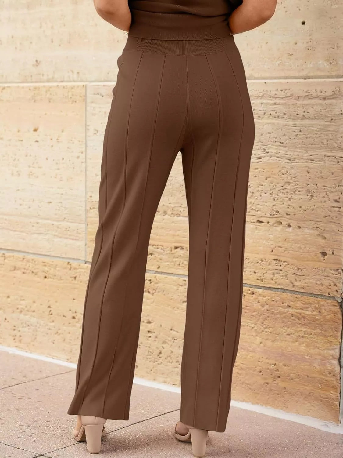 Casual Color Cap Sleeve Top and Pants Knit Set -