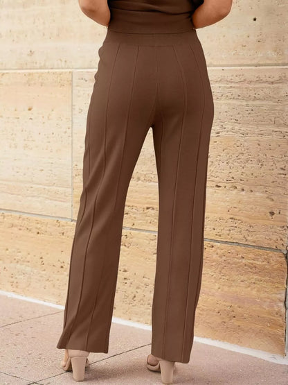 Casual Color Cap Sleeve Top and Pants Knit Set -