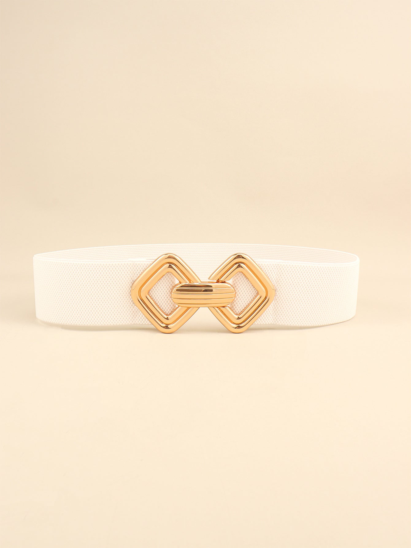 Geometric Buckle Elastic Wide Belt - White One Size