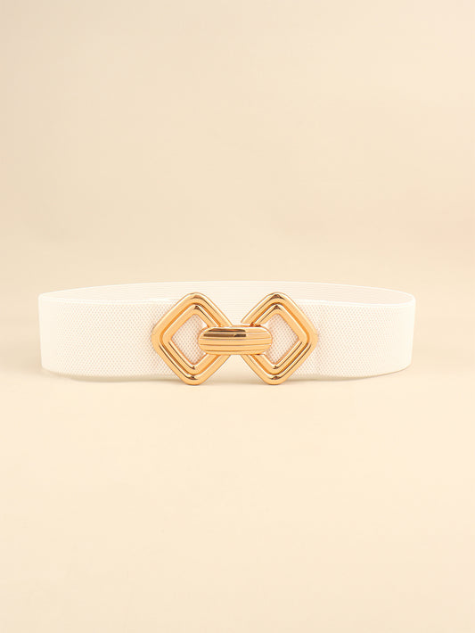 Geometric Buckle Elastic Wide Belt - White One Size