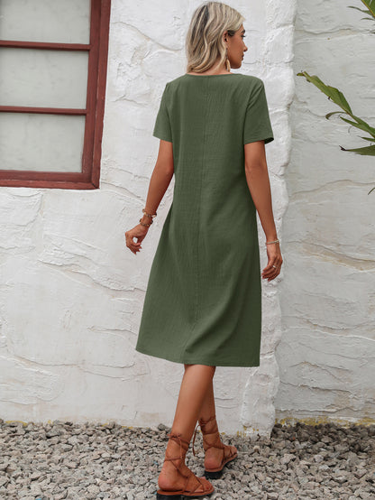 Round Neck Short Sleeve Dress -
