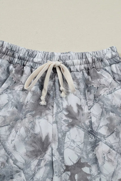 Abstract Camo Print Baggy Pullover Shorts Set -