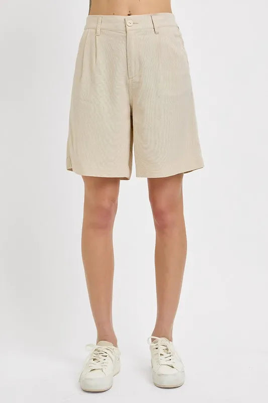 High Rise Pleated Front Shorts -