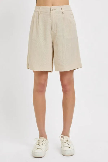 High Rise Pleated Front Shorts -