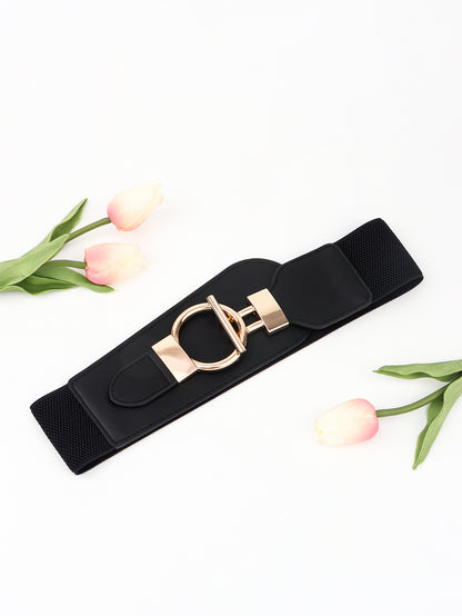 PU Elastic Wide Belt with Alloy Buckle -