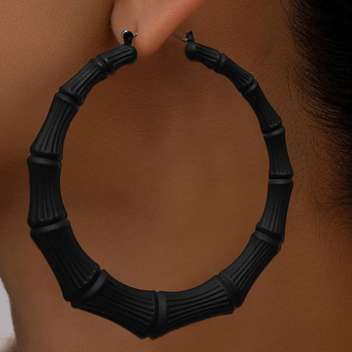 Stainless Steel Textured Hoop Earrings - Black One Size