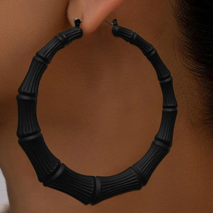 Stainless Steel Textured Hoop Earrings - Black One Size