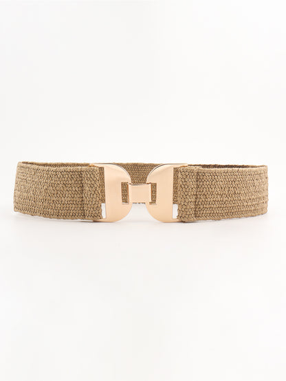 Alloy Buckle Elastic Belt - Khaki One Size