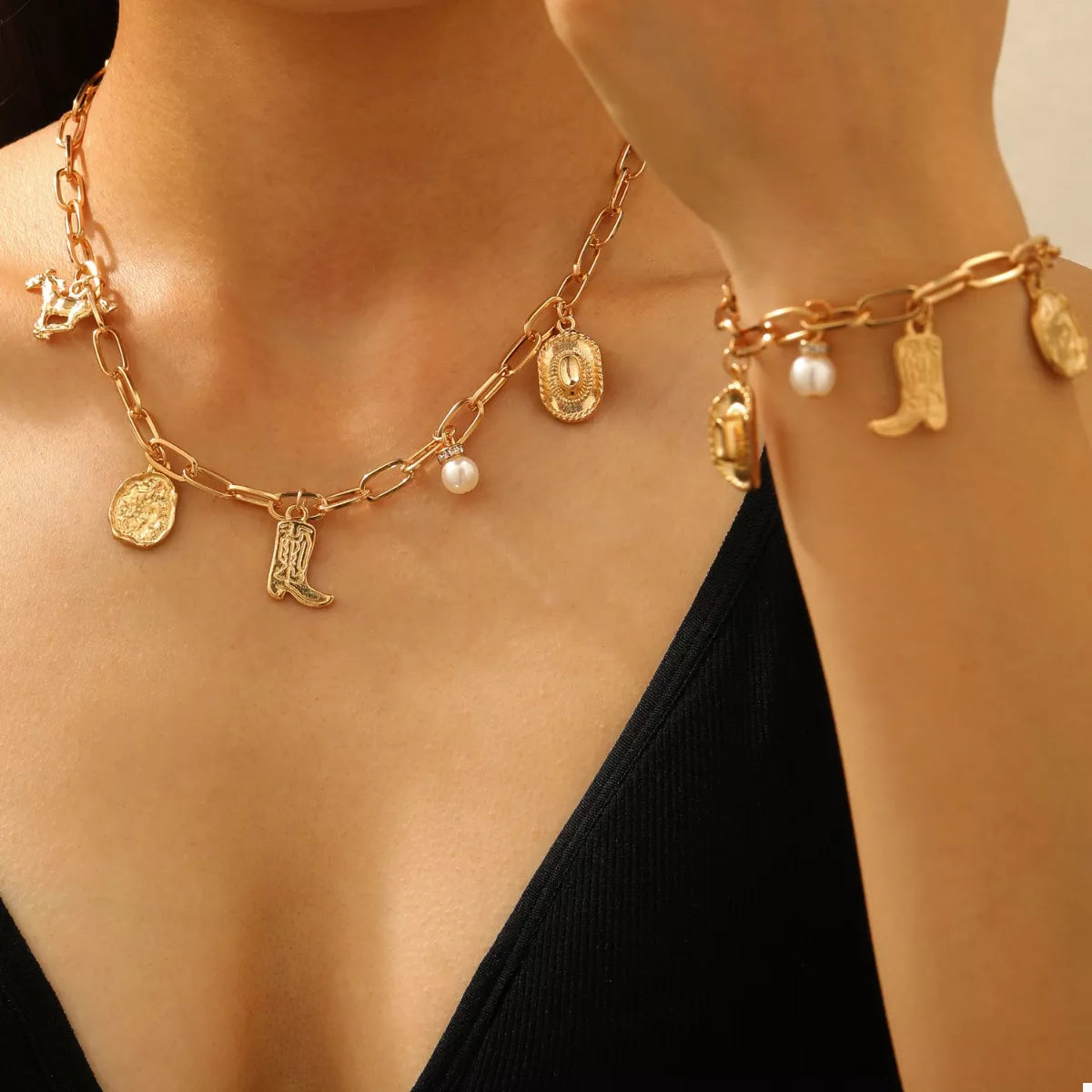 Charm Necklace and Bracelet Jewelry Set -