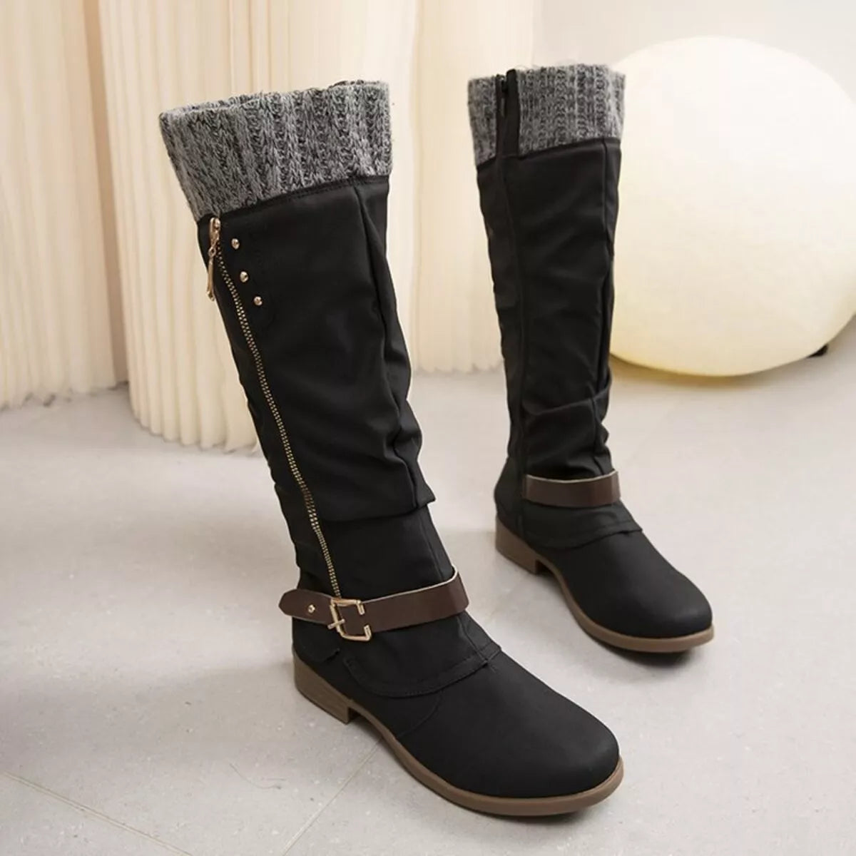 Knee High Slouch Boots - Black