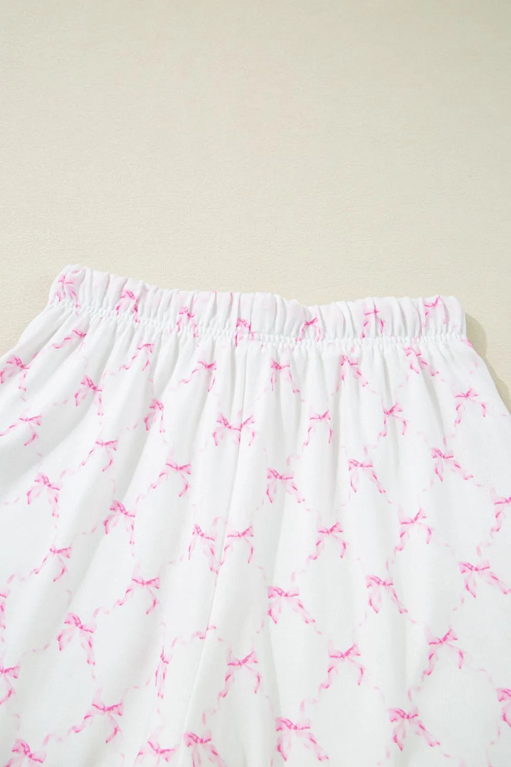 Bow Print Round Neck Top and Shorts Lounge Set -