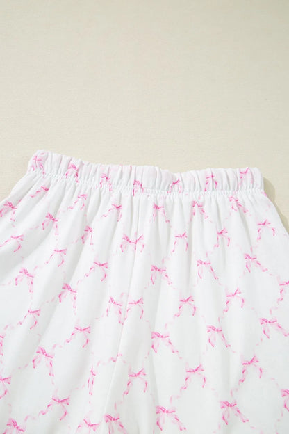 Bow Print Round Neck Top and Shorts Lounge Set -