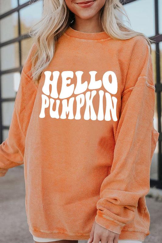 Dropped Shoulder HELLO PUMPKIN Graphic Sweatshirt