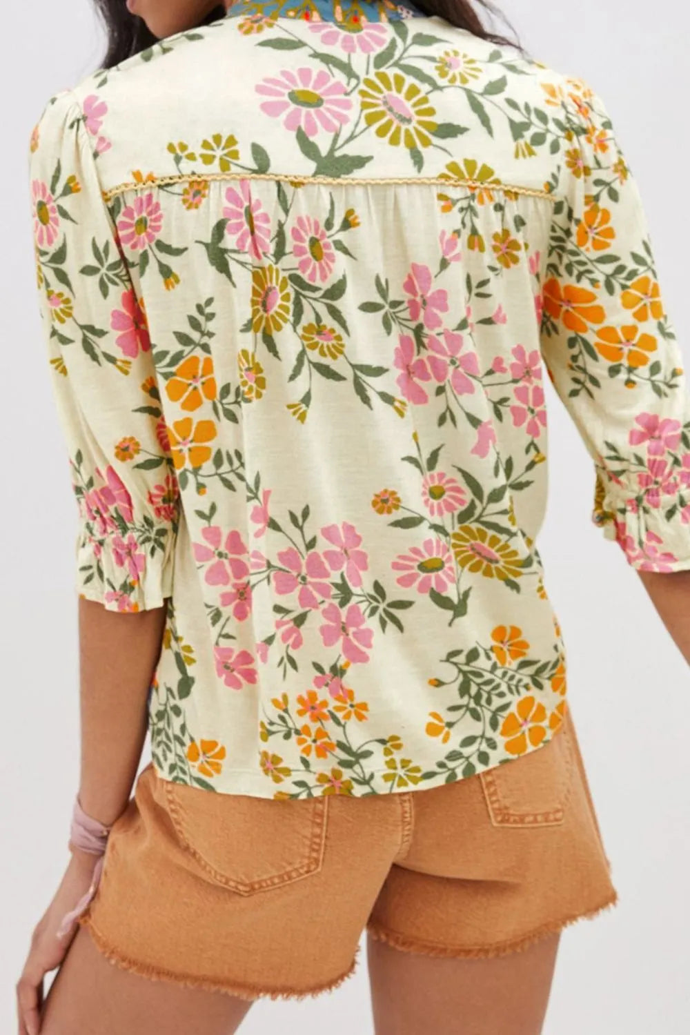 Crochet V-Neck Boho Floral Blouse -