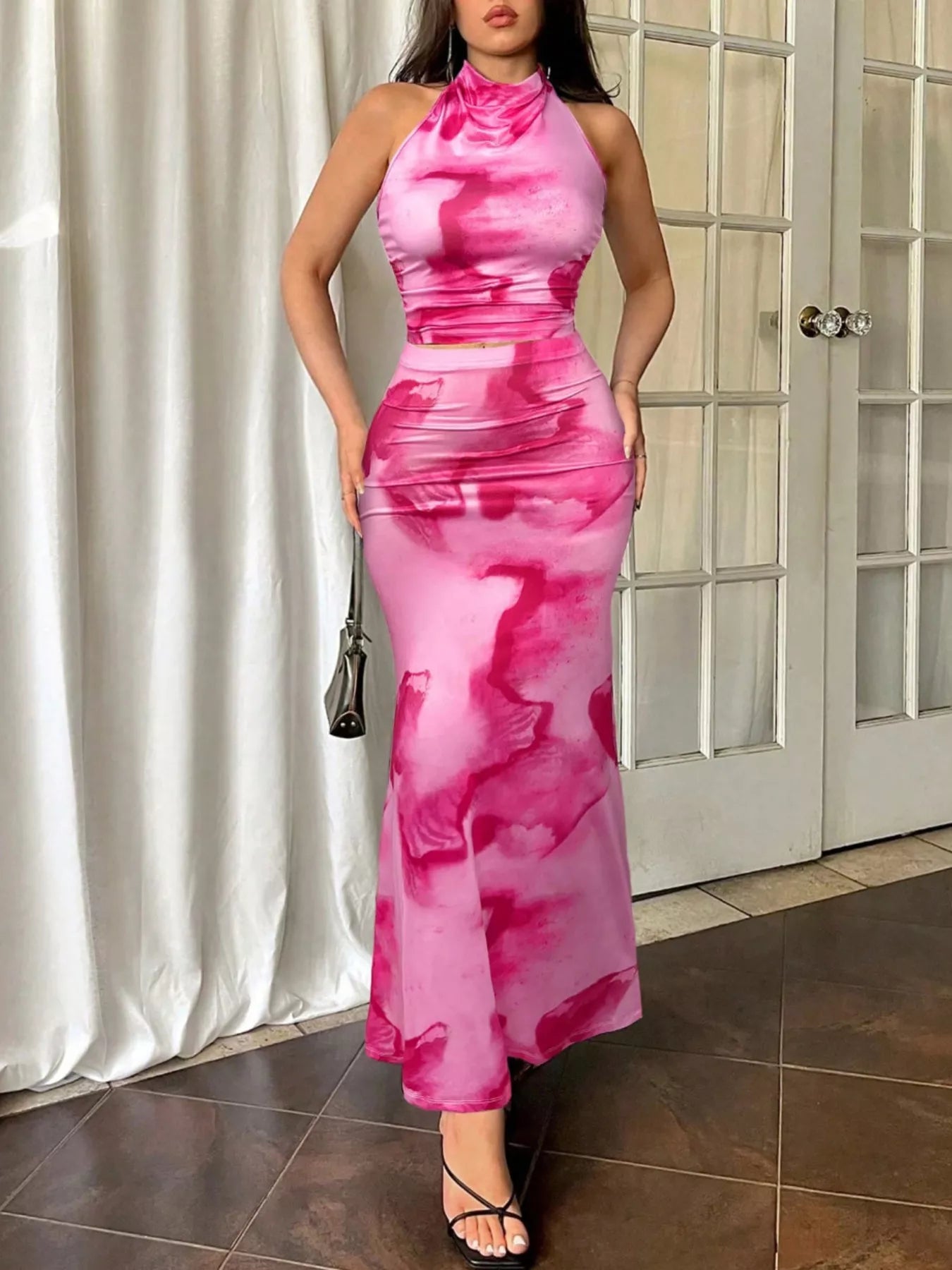 Tie-Dye Halter Top and Mermaid Skirt Set -