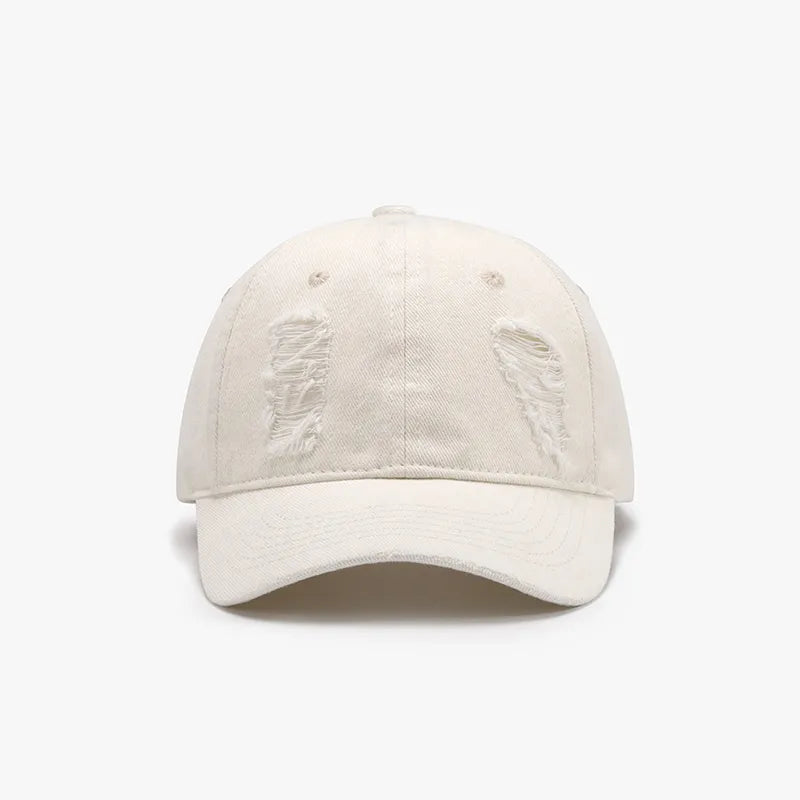 Distressed Cotton Baseball Cap - Ivory One Size