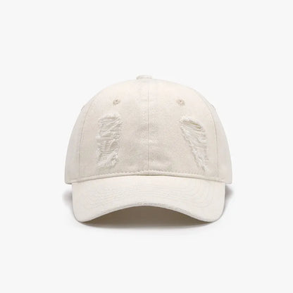 Distressed Cotton Baseball Cap - Ivory One Size